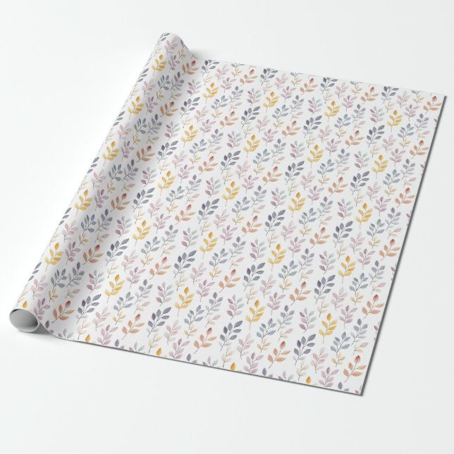 Papier Cadeau Feuilles arc-en-ciel douces sur fond blanc (Déroulé)