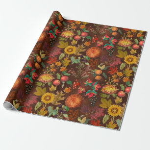 Papier Cadeau Feuilles automnales vintages Fleurs solaires d'aut