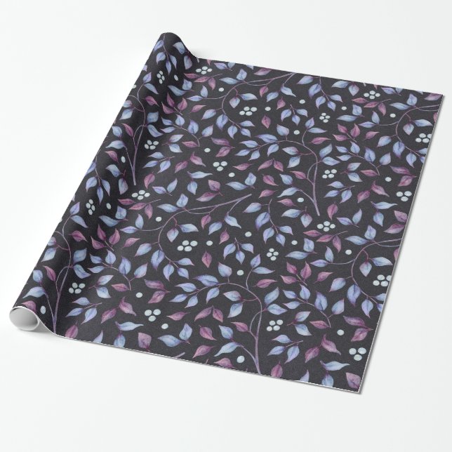 Papier Cadeau Feuilles bleus et violets (Déroulé)