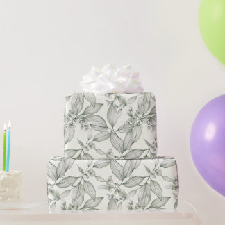Papier Cadeau Feuilles botaniques lignes blanches