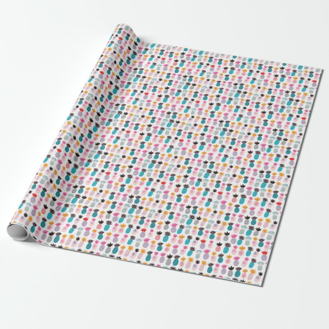 Papier Cadeau Feuilles colorés d'ananas, doodle tropical. (Déroulé)