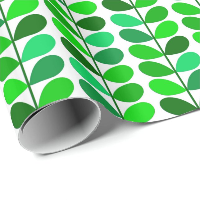 Papier Cadeau Feuilles danois du milieu du siècle, Emerald et Li (Coin rond)
