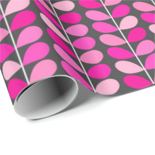 Papier Cadeau Feuilles danois du milieu du siècle, Fuchsia rose 