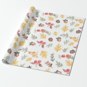 Papier Cadeau Feuilles d'automne Acorns Motif d'automne Aquarell