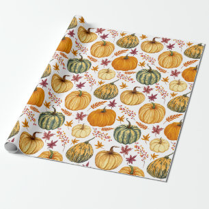 Papier Cadeau Feuilles d'automne, Baies et Citrouilles