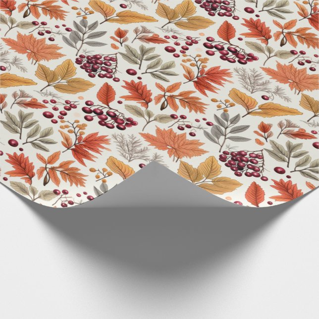 Papier Cadeau Feuilles d'automne Berries & Branches Papier d'env (Coin)