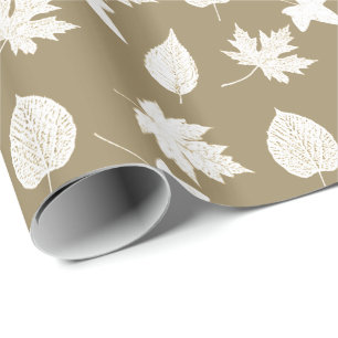 Papier Cadeau Feuilles d'automne - blanc et taureau