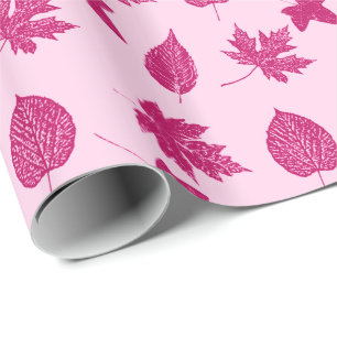 Papier Cadeau Feuilles d'automne - bordeaux et rose coquillage