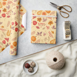 Papier Cadeau Feuilles d'automne, Citrouille et design saisonnie