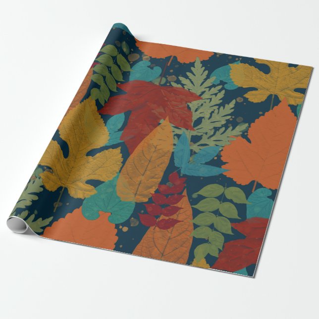 Papier Cadeau Feuilles d'automne colorées (Déroulé)