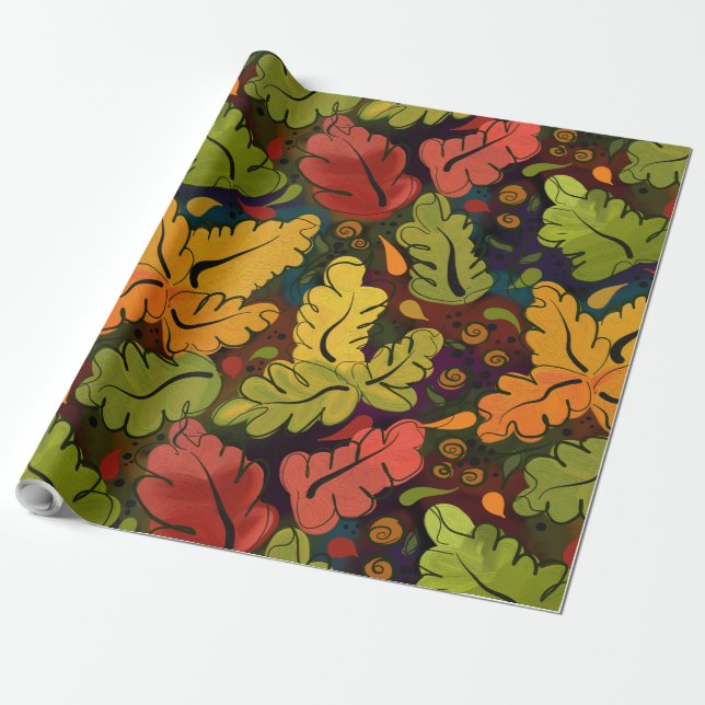 Papier Cadeau Feuilles d'automne et baies Brown Gold Green (Déroulé)