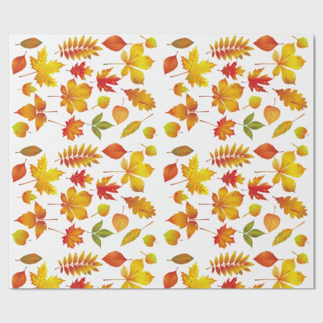 Papier Cadeau Feuilles d'automne lumineuses (Plat)
