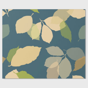 Papier Cadeau Feuilles d'automne modernes sur fond bleu sarcelle