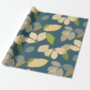 Papier Cadeau Feuilles d'automne modernes sur fond bleu sarcelle