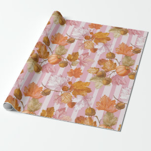 Papier Cadeau Feuilles d'automne rose et Motif d'Acorns - automn