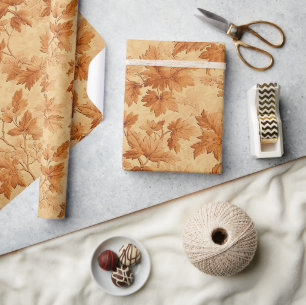 Papier Cadeau Feuilles d'automne thème moderne Toile de Jouy mot