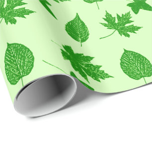 Papier Cadeau Feuilles d'automne - vert émeraude et vert citron