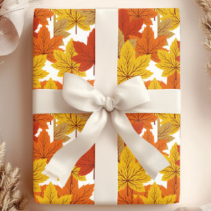 Papier Cadeau Feuilles de automne élégantes orange et or