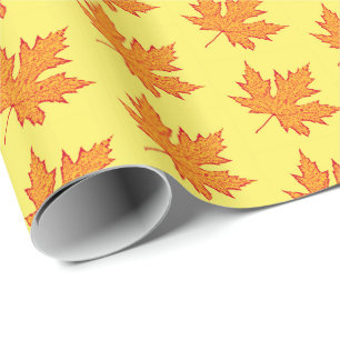 Papier Cadeau Feuilles de chêne - or orange et moutarde