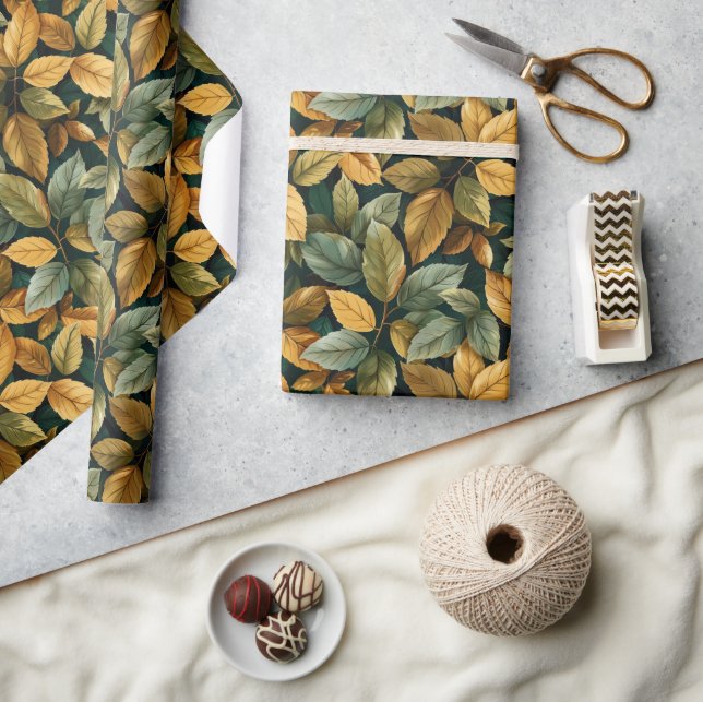 Papier Cadeau Feuilles de cuivre jaune orange d'automne (Artisanat)