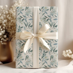 Papier Cadeau Feuilles de Eucalyptus Élégantes Crème