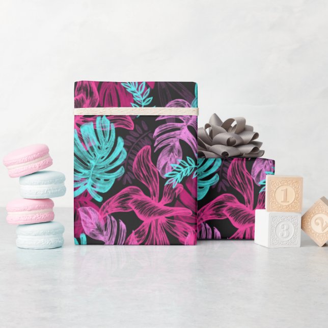 Papier Cadeau Feuilles de feuillus tropicaux (Baby Shower)