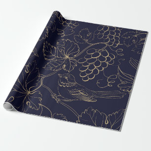 Papier Cadeau Feuilles de la marine et des baies de raisins d'or