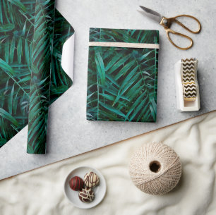Papier Cadeau Feuilles de la nuit Green Tropical Palm