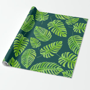 Papier Cadeau Feuilles de Monstera, motif d'aquarelle tropicale