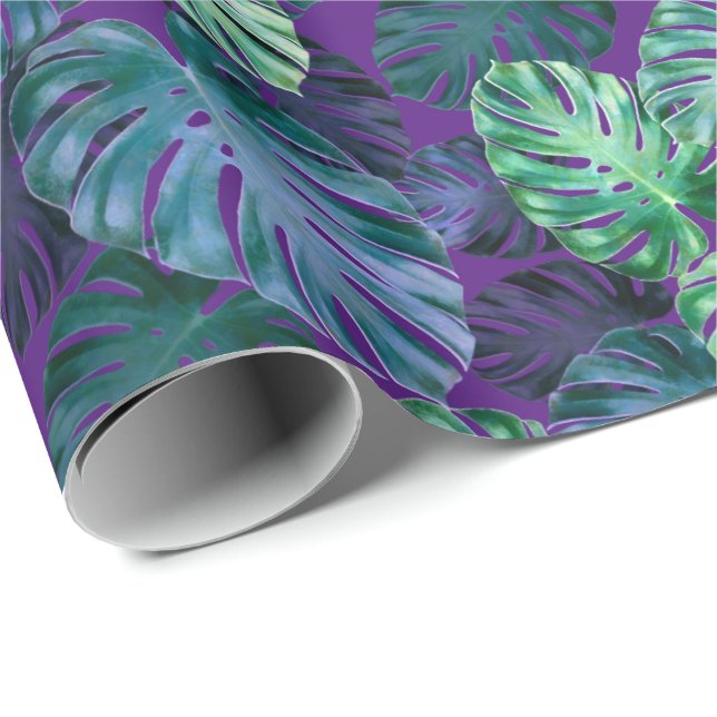 Papier Cadeau Feuilles de Monstera Tropical (Coin rond)