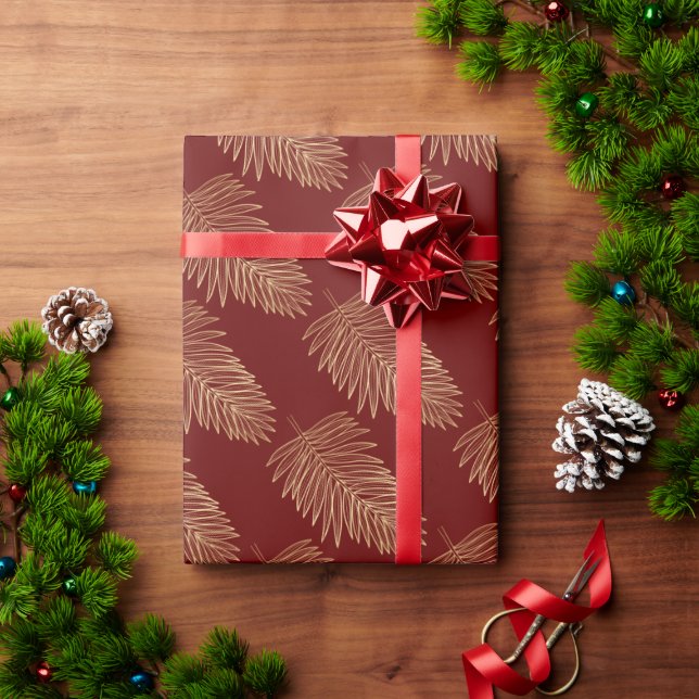 Papier Cadeau Feuilles de palme d'or métallique tropicale, Bourg (Cadeau de vacances)