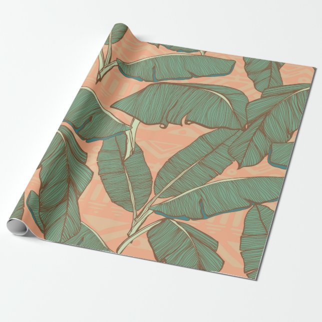 Papier Cadeau Feuilles de palme tropicale sans couture arrière - (Déroulé)