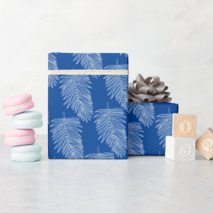 Papier Cadeau Feuilles de palmiers blancs tropicaux, bleu