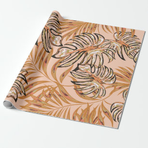 Papier Cadeau Feuilles de palmiers tropicaux, jungle. Patte flor