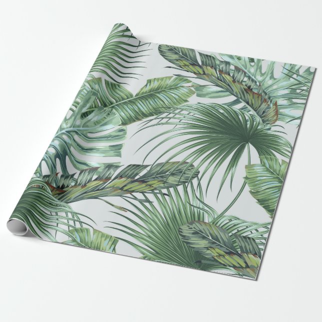 Papier Cadeau Feuilles de palmiers tropicaux, monstère, feuille  (Déroulé)