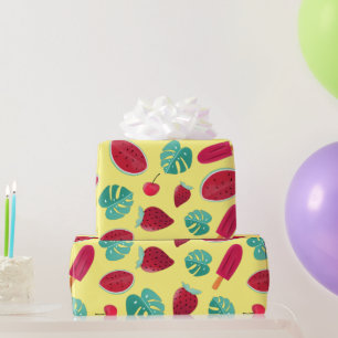 Papier Cadeau Feuilles de poissonnerie, cerise, fraise et pastè