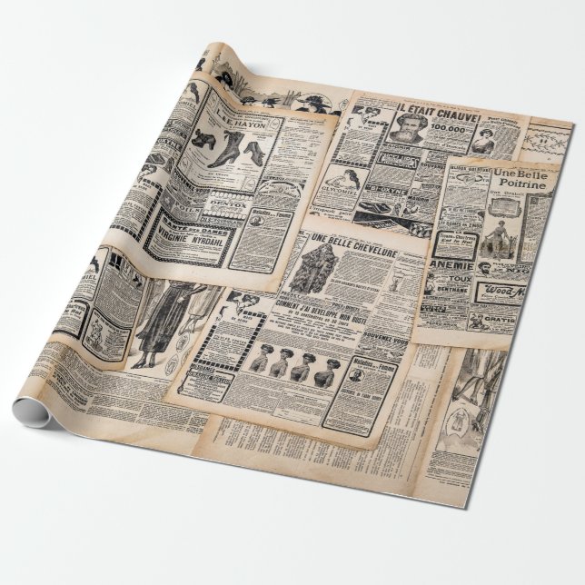 Papier Cadeau Feuilles de publicité de journaux anciens Découpag (Déroulé)