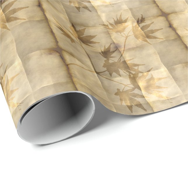 Papier Cadeau Feuilles d'érable or sur papier parchemin élégant (Coin rond)