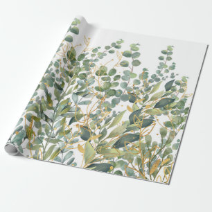 Papier Cadeau Feuilles D'Eucalyptus Botanique Or Et Vert