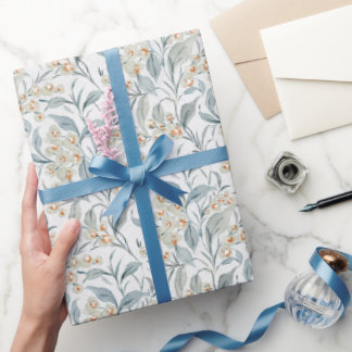 Papier Cadeau Feuilles d'eucalyptus botaniques gris ardoise aqua