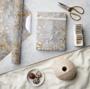 Papier Cadeau Feuilles d'or gris argent