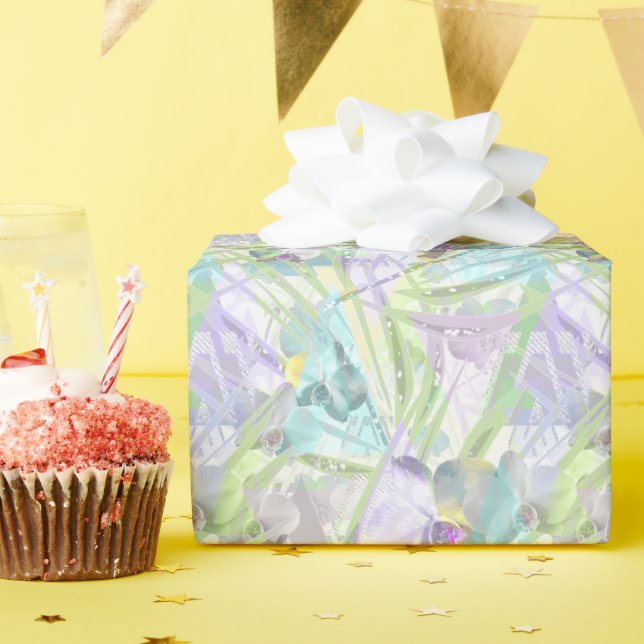 Papier Cadeau Feuilles d'orchidées et de palmiers, tropicale (Fête d'anniversaire)