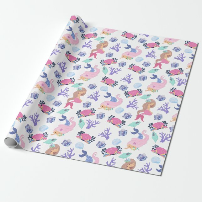 Papier Cadeau Feuilles en papier d'enveloppement de sirène douce (Déroulé)