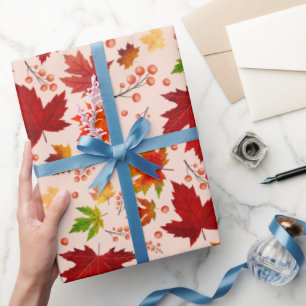 Papier Cadeau Feuilles et baies d'automne Motif Thanksgiving Cad