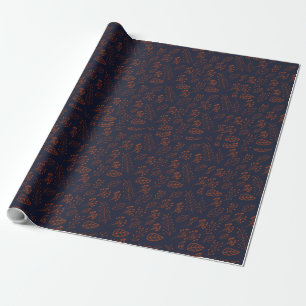 Papier Cadeau feuilles et branches rouillés sur le bleu foncé