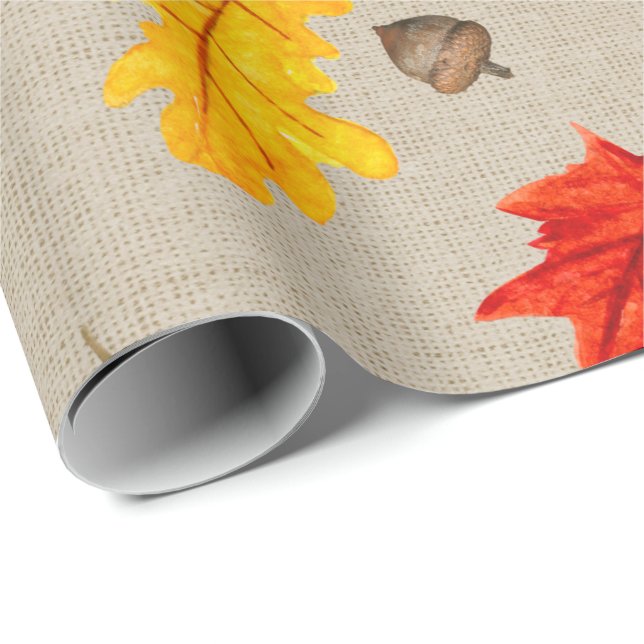 Papier Cadeau Feuilles et glands d'automne (Coin rond)
