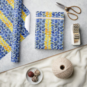 Papier Cadeau Feuilles jaune et bleu