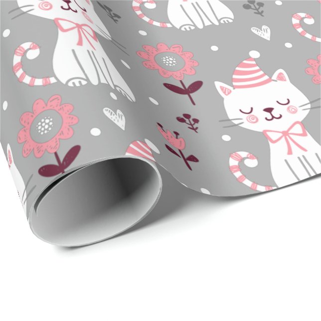 Papier Cadeau Feuilles papier d'enveloppement de chats de Noël (Coin rond)