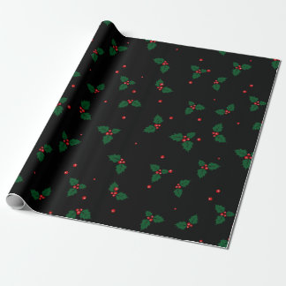 Papier Cadeau Feuilles saints classiques et baies motif de Noël