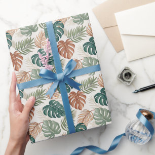 Papier Cadeau Feuilles Tropicales Bohème